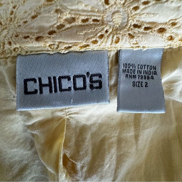 Chico’s Bomber Jacket Yellow 100% Cotton Collar SZ 2 or M - Picture 7 of 11